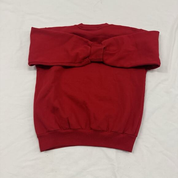 Vintage 90s Christmas Sweatshirt Size S Youth Crewneck Patches Tree Reindeer Red - Picture 7 of 7